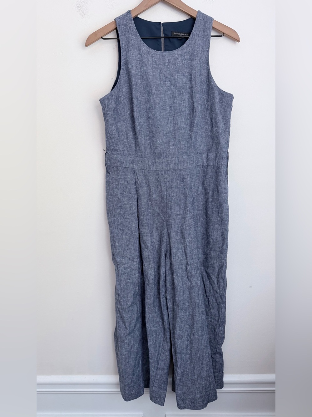 Banana Republic Linen Blend Belted Wide Leg Jumpsuit in Blue Size 6 P